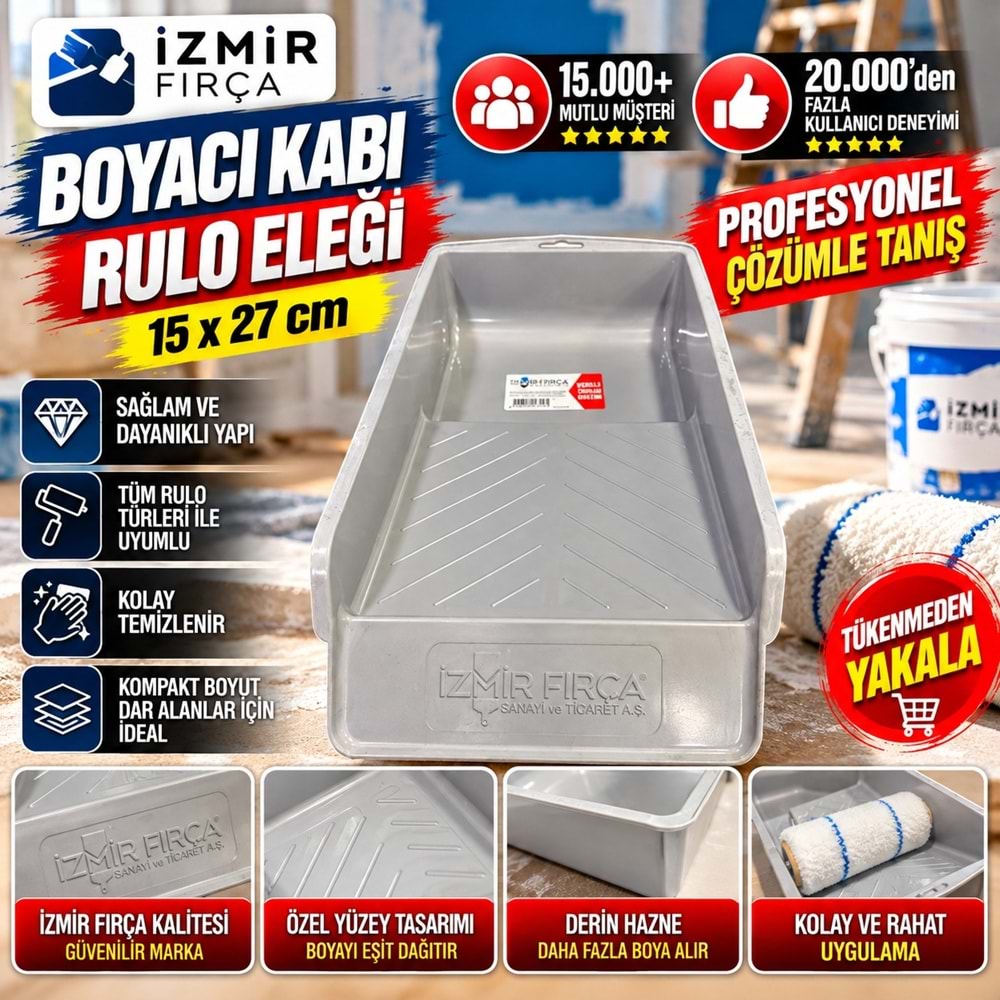 İzmir Fırça Boyacı Kabı Tavası Rulo Eleği 15x27cm