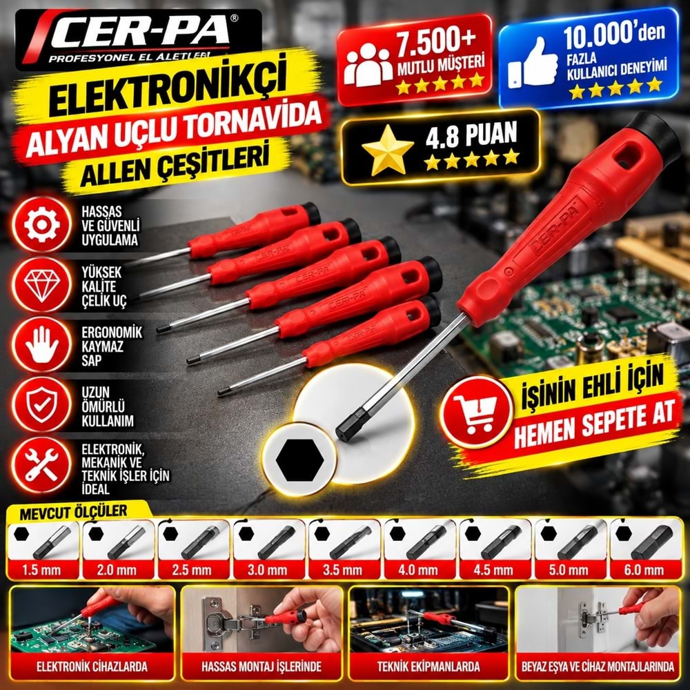 Cer-pa Elektronikçi Alyan Uçlu Tornavida Allen 1.5x60