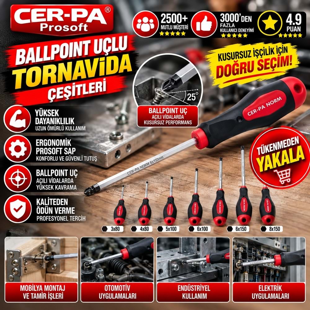 Cer-pa Prosoft Ballpoint Uçlu Tornavida 4x100