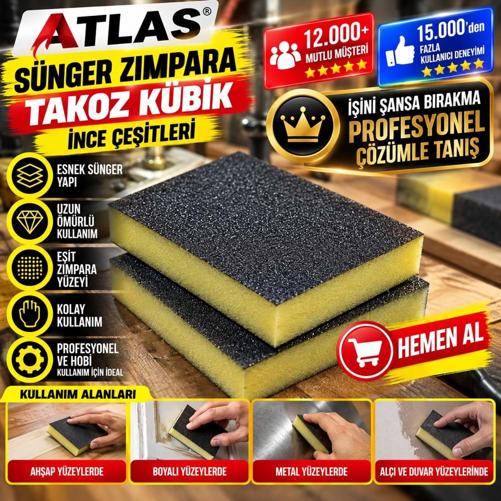 Atlas Sünger Zımpara Takoz Kübik İnce 220 Kum