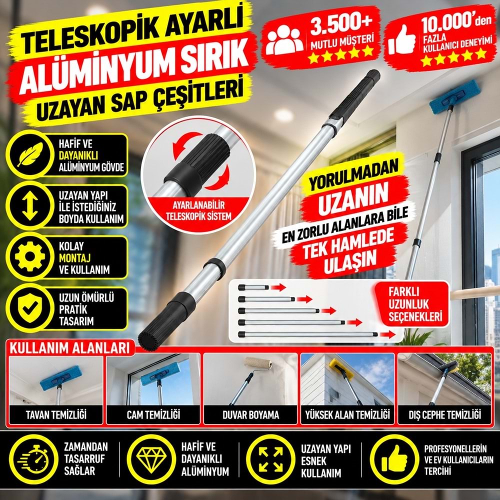 Teleskopik Ayarlı Sırık Alüminyum Uzayan Sap 2mt