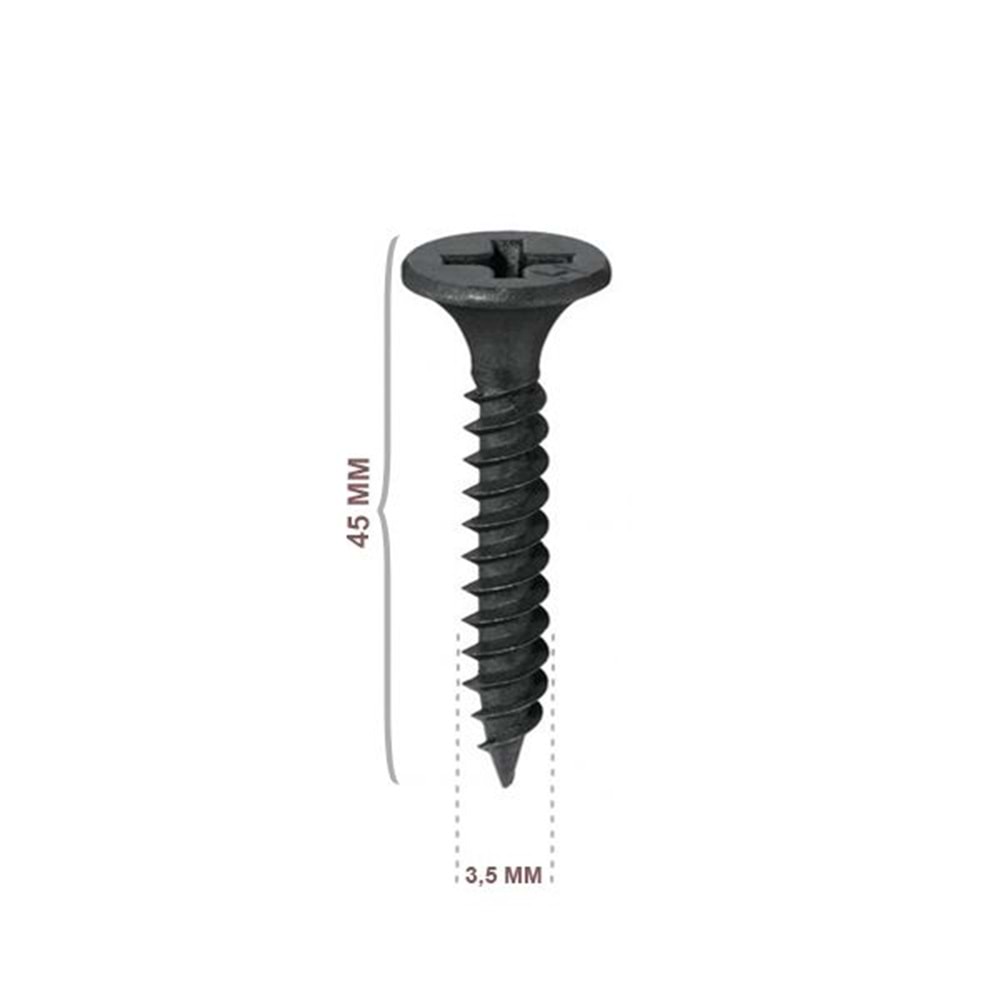 Alçıpan Vidası Sık Dişli Sivri Uçlu 3.5x45 500 Ad