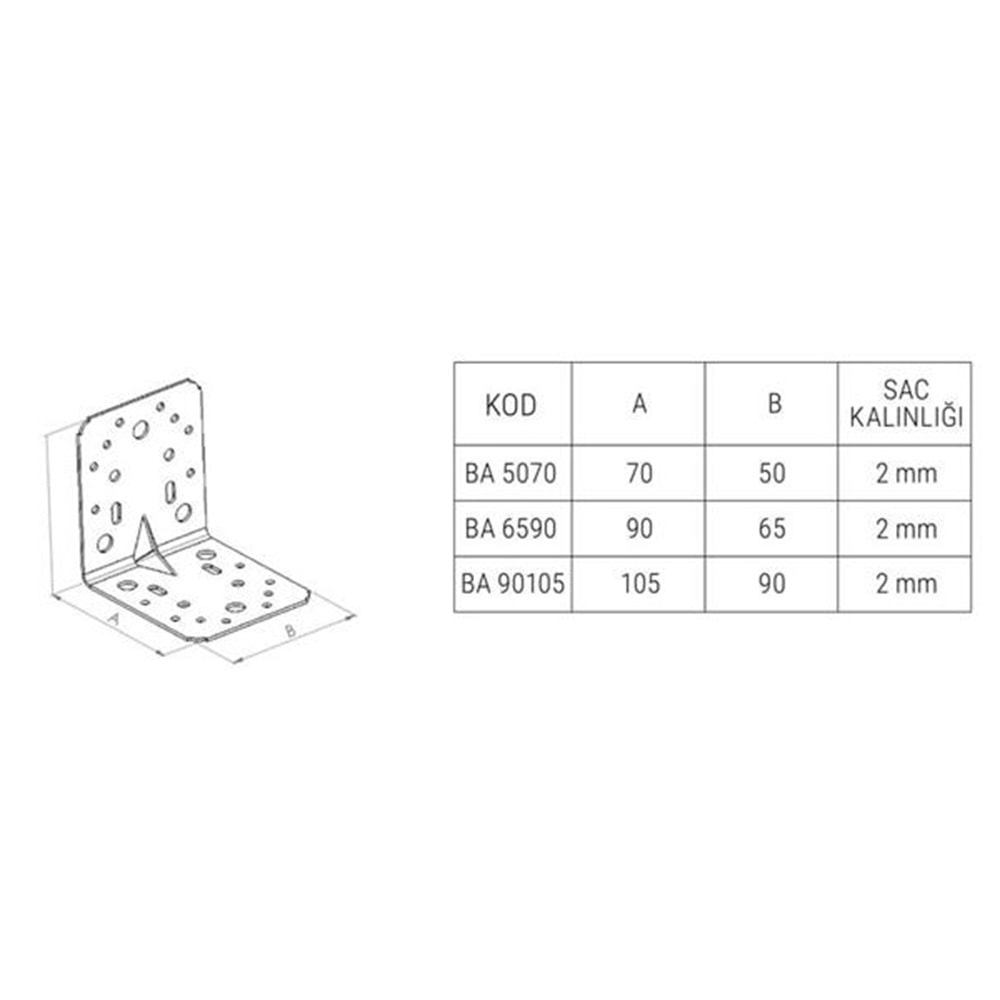 Beşel Metal Köşe Bağlantı Masa Gönye 90x105x105
