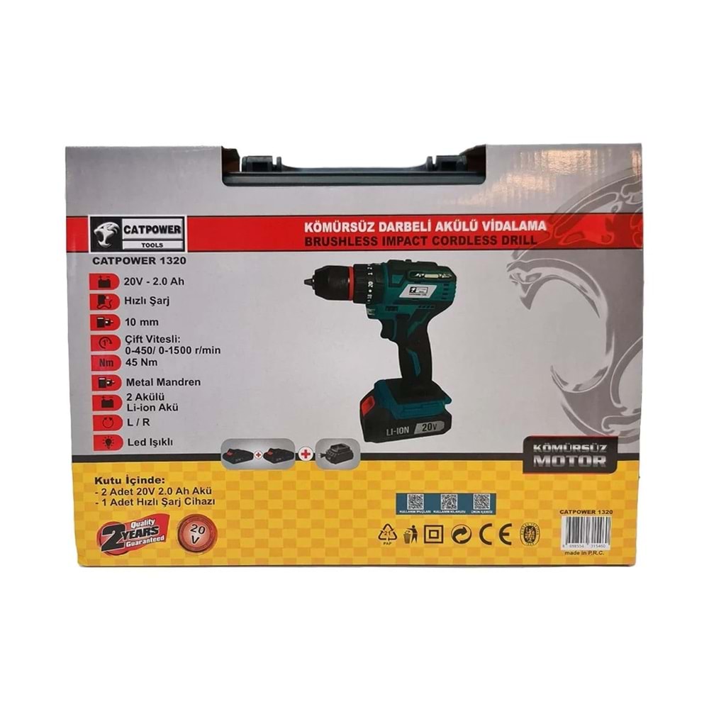 Catpower 1320 Akülü Şarjlı Vidalama Darbeli Matkap Kömürsüz 20V 2.0Ah