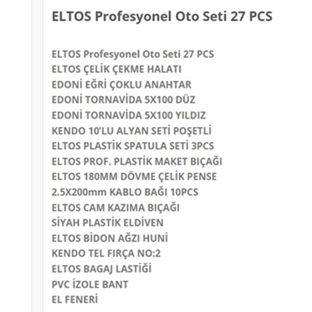 Eltos Profesyonel Otomobil Araba Alet Seti 27 Parça