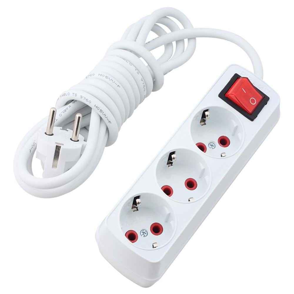 Üçlü Grup Priz Cca Kablo Anahtarlı - 5 mt