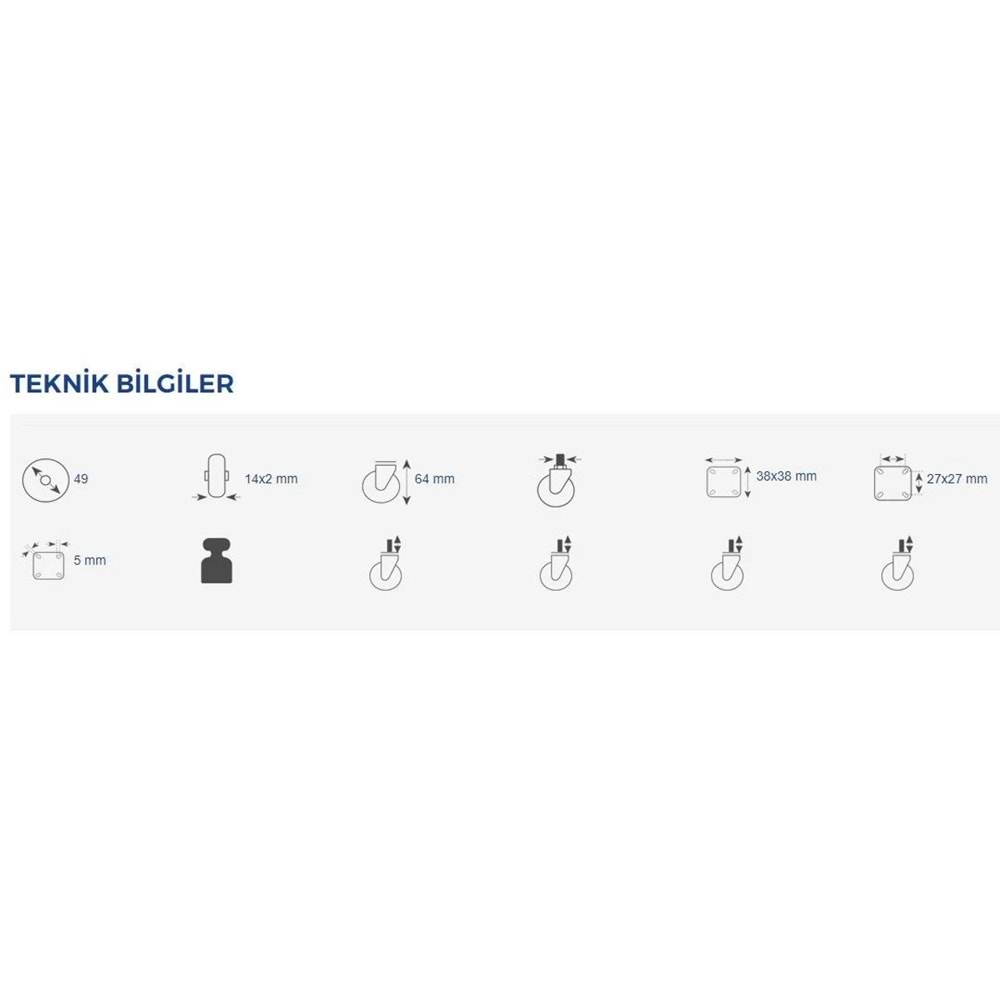 HTS Tablalı Plastik Büyük Mobilya Tekeri 50lik