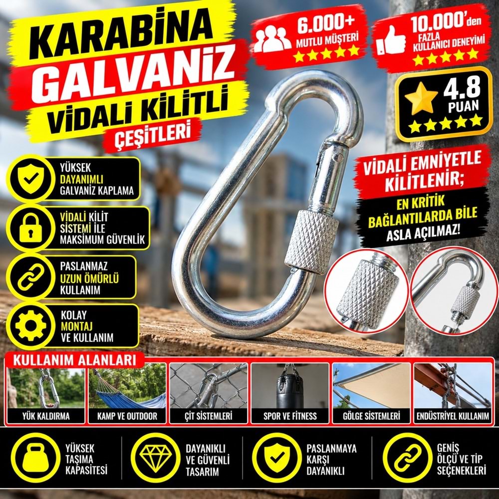 Karabina Galvaniz Vidalı Kilitli 10mm