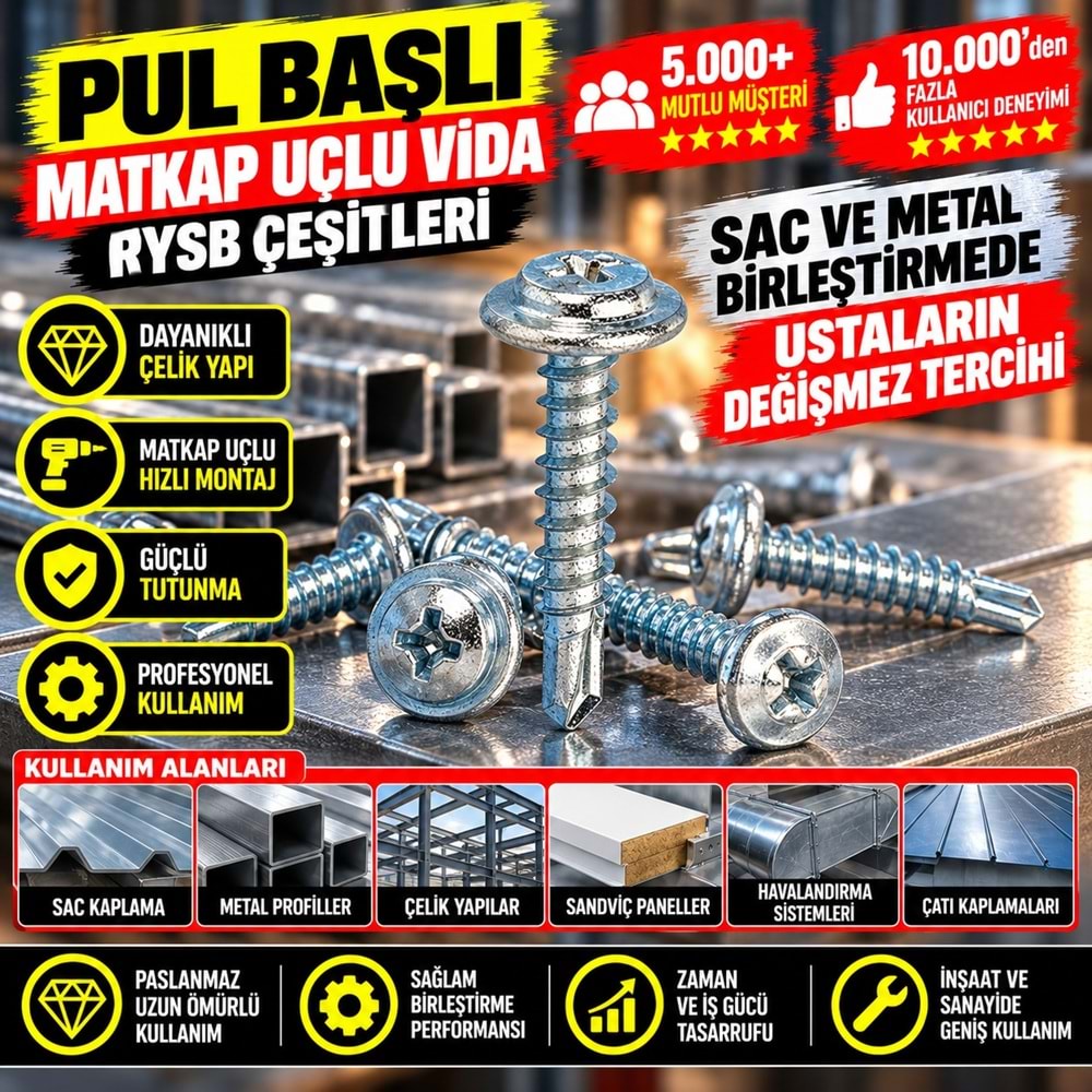 Pul Başlı Matkap Uçlu Vida RYSB 4,2x25 (1000 Ad)