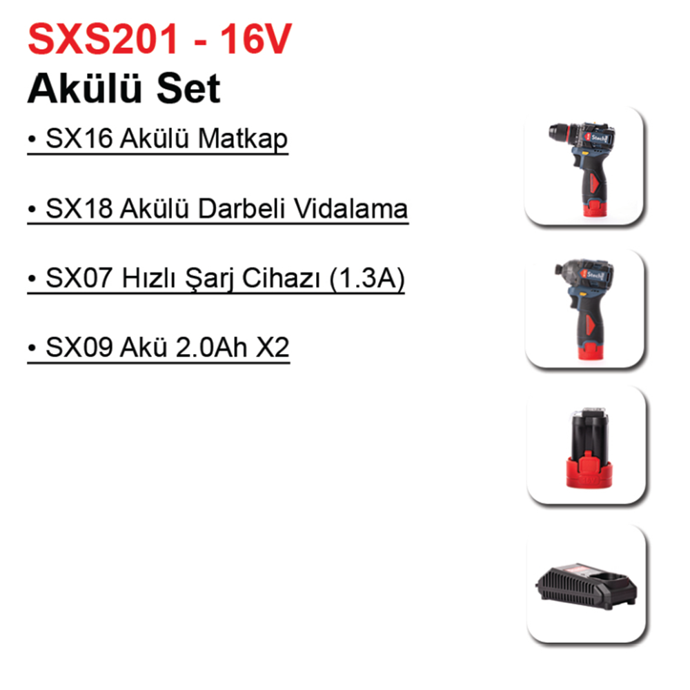 Stechend Akülü Şarjlı Set SXS201-16V