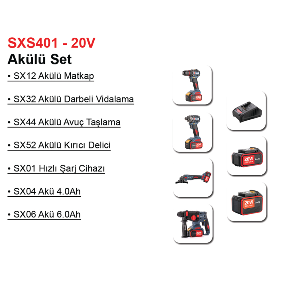 Stechend Akülü Şarjlı Set SXS401-20V
