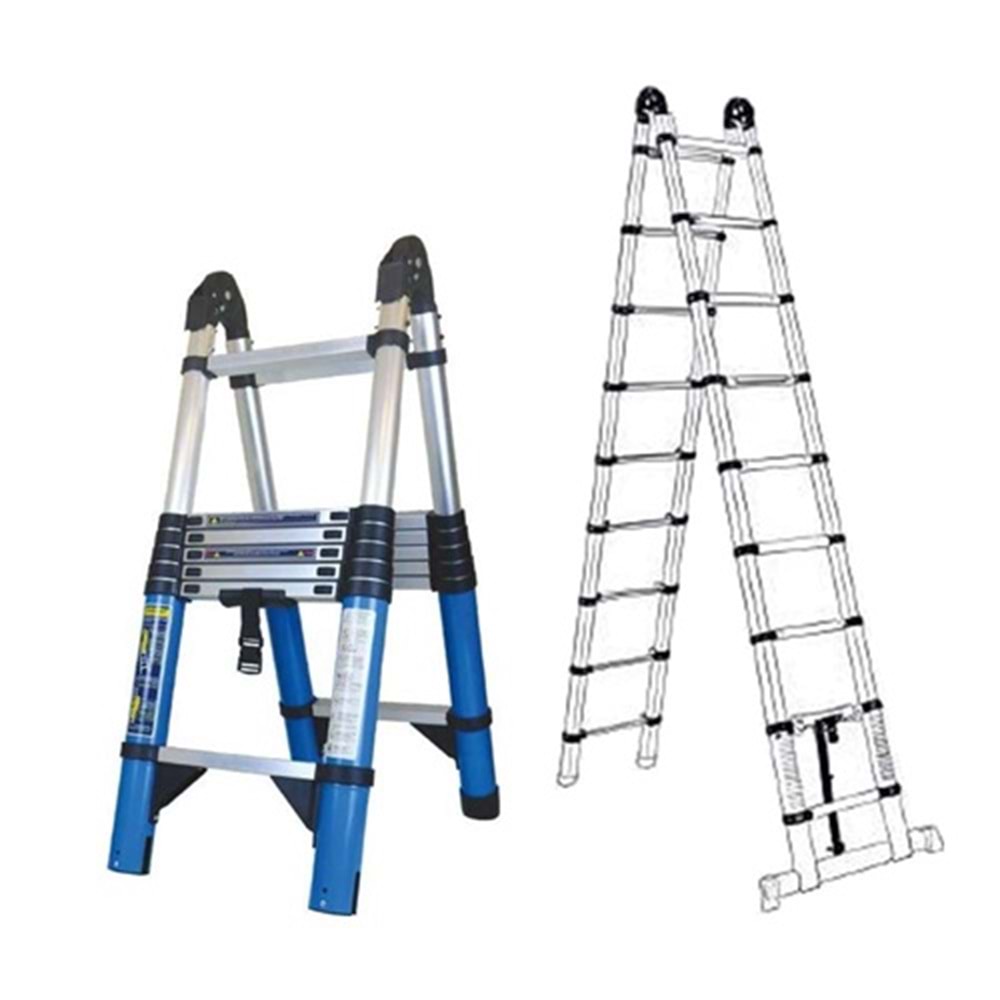 Tyson 7+7 Basamak Alüminyum A Tipi Teleskopik Uzayan Merdiven 440cm