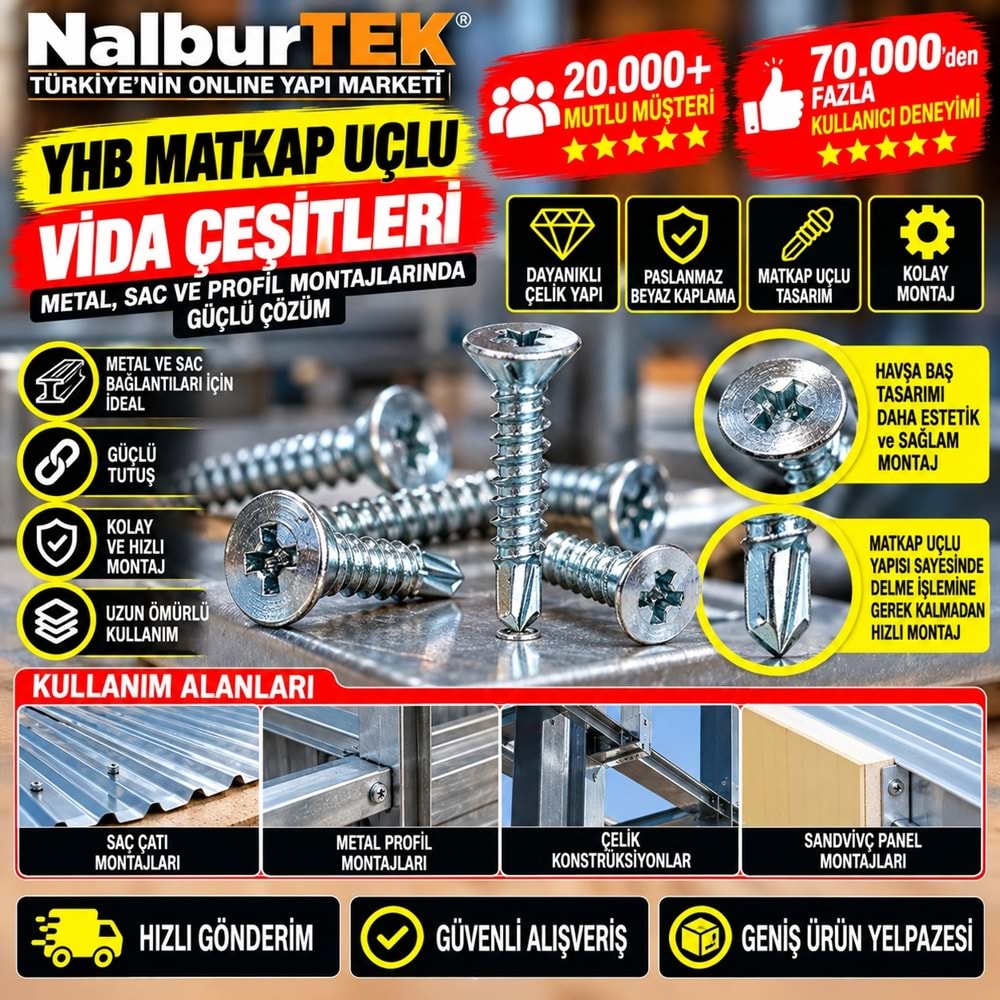 YHB Matkap Uçlu Vida 3,9x19 (1000 Ad)