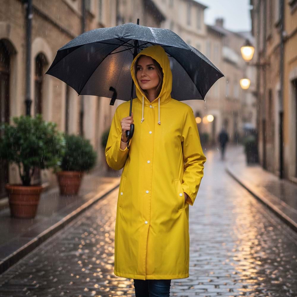 Pvc Lüks Yağmurluk Pardesü Tipi Sarı