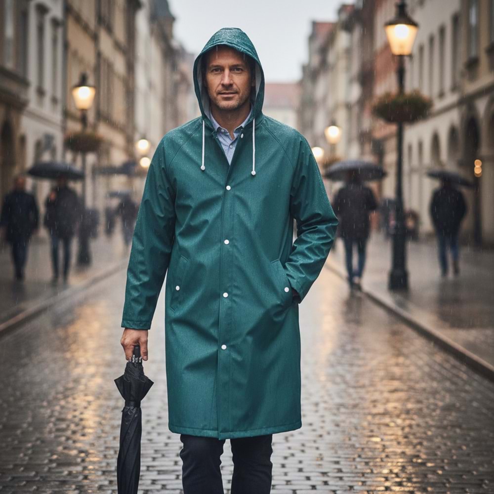 Pvc Lüks Yağmurluk Pardesü Tipi Yeşil