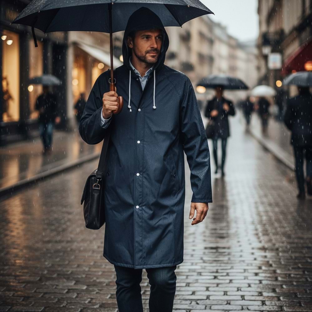 Pvc Lüks Yağmurluk Pardesü Tipi Lacivert