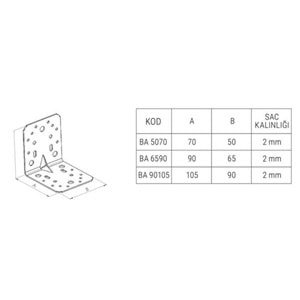 Beşel Metal Köşe Bağlantı Masa Gönye 90x105x105