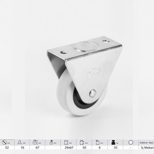 HTS Sabit Mobilya Tekeri Gri PVC 50lik