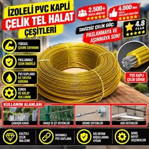 İzoleli Pvc Kaplı Çelik Tel Halat 6mm - 200mt