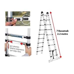 Tyson 7+7 Basamak Alüminyum A Tipi Teleskopik Uzayan Merdiven 440cm