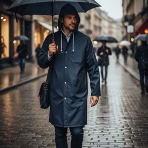 Pvc Lüks Yağmurluk Pardesü Tipi Lacivert