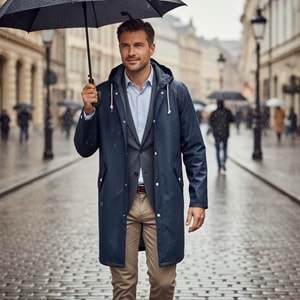 Pvc Lüks Yağmurluk Pardesü Tipi Lacivert