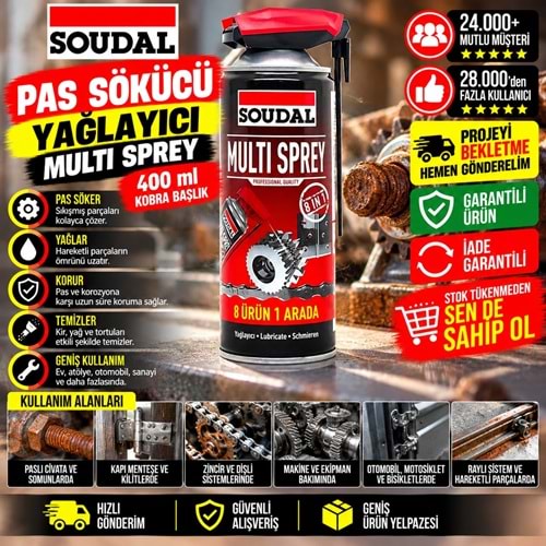 Soudal Pas Sökücü Yağlayıcı Multi Sprey 400 ml Kobra Başlık