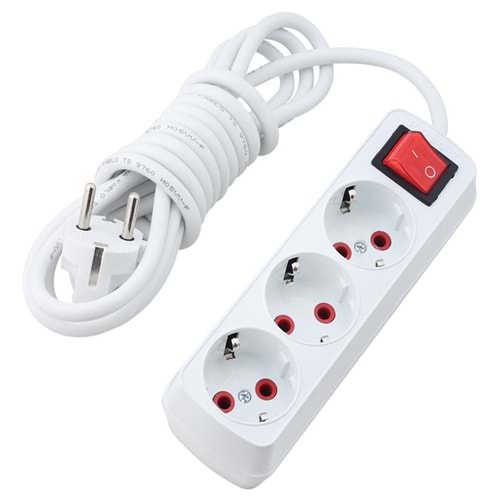 Üçlü Grup Priz Cca Kablo Anahtarlı - 2 mt