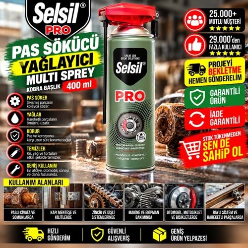 Selsil Pro Pas Sökücü Yağlayıcı Multi Sprey Kobra Başlık 400ml