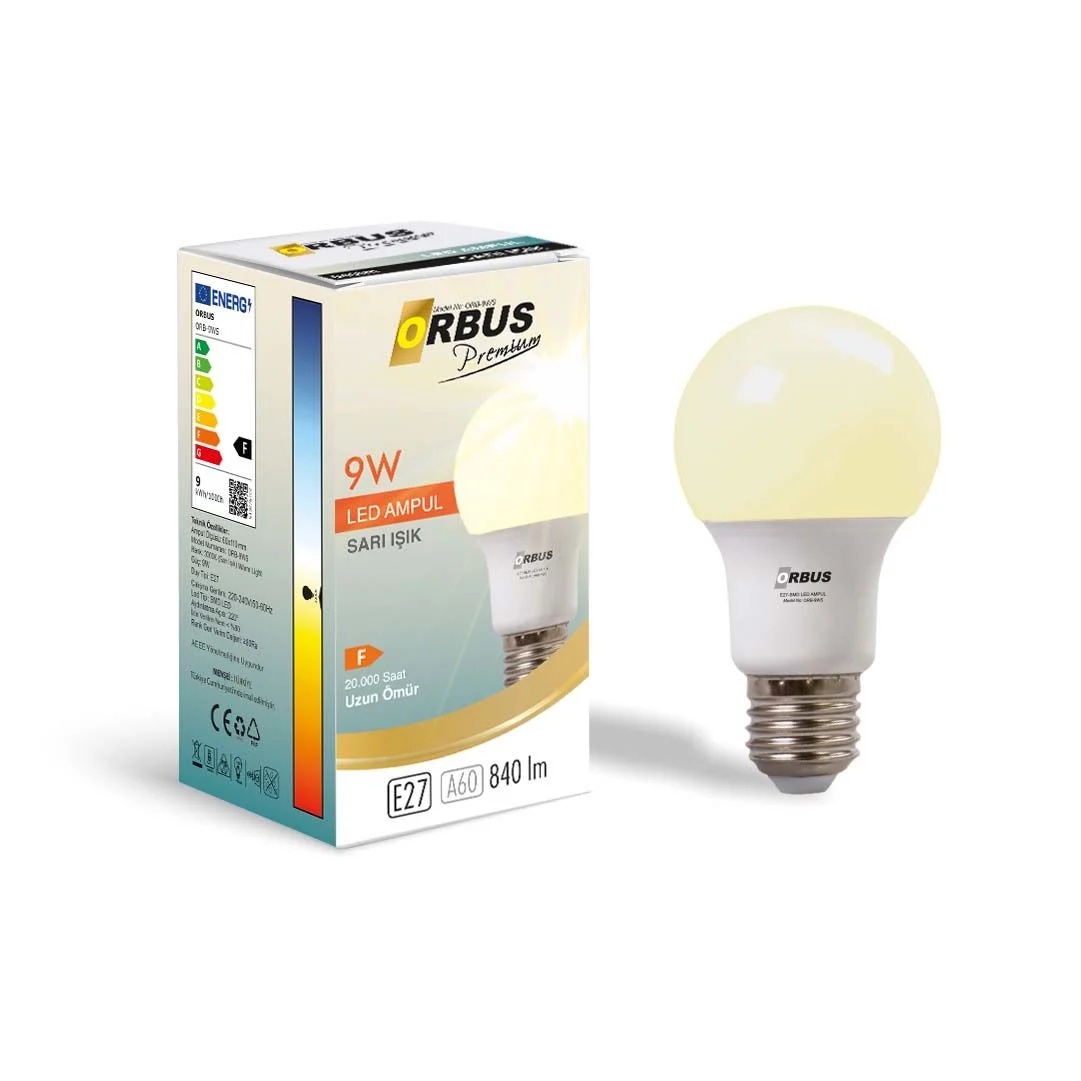 Orbus Led Ampül Sarı 9W E27 840Lm