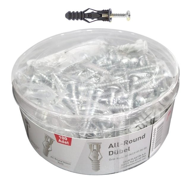 Plastik Sp Star Kalibre Takım Dübel Vida Dübel Set 8mm 100 Adet
