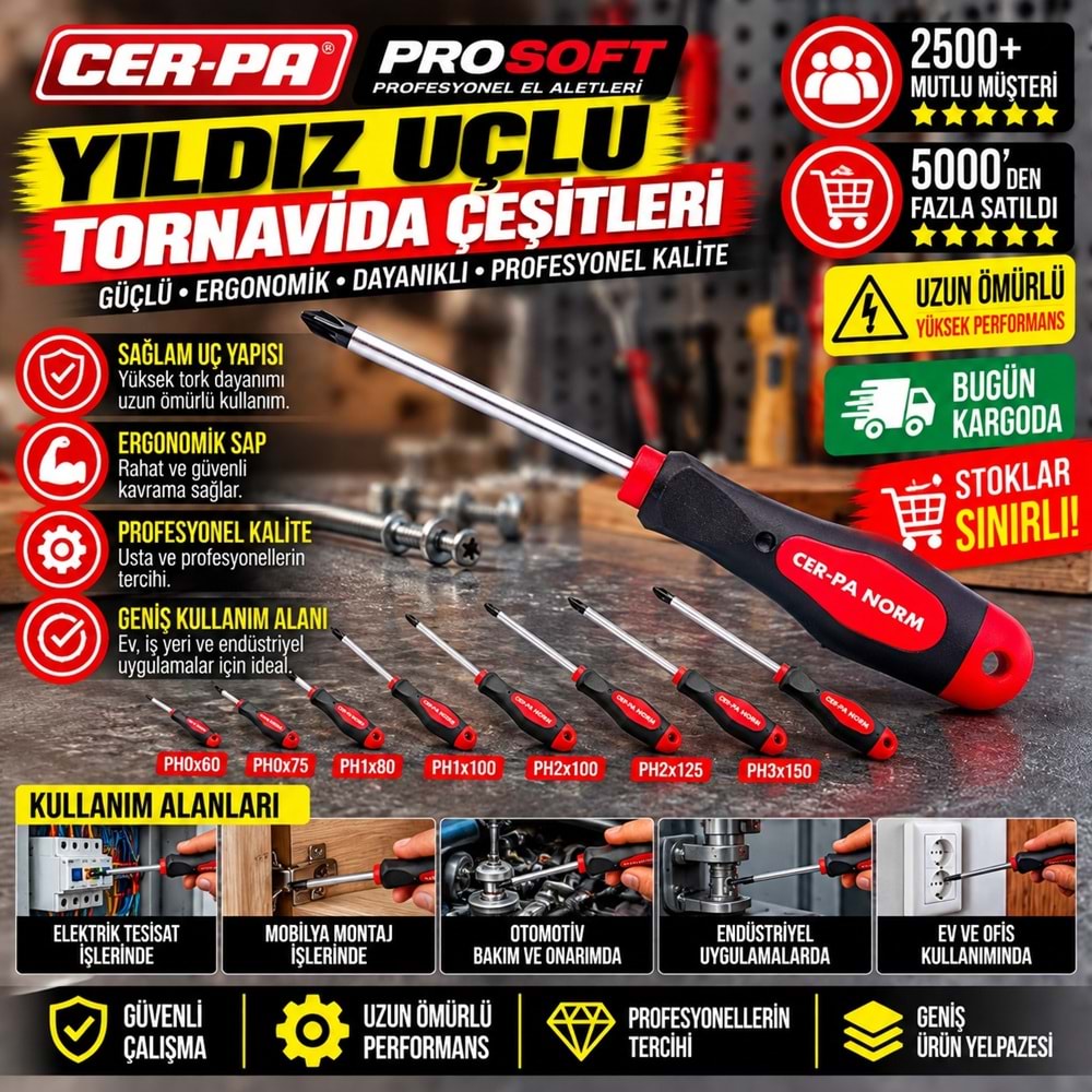 Cer-pa Prosoft Yıldız Uçlu Tornavida PH1x80