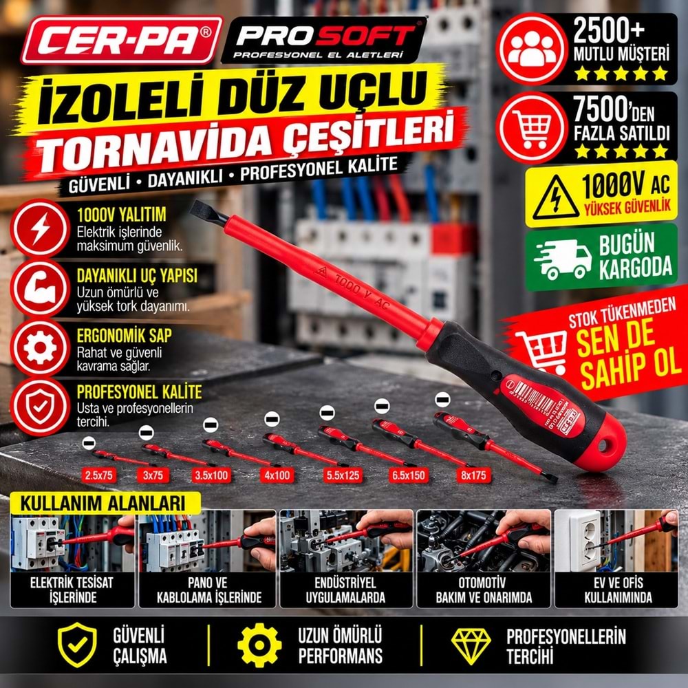 Cer-pa Prosoft İzoleli Düz Uçlu Tornavida 5.5x125