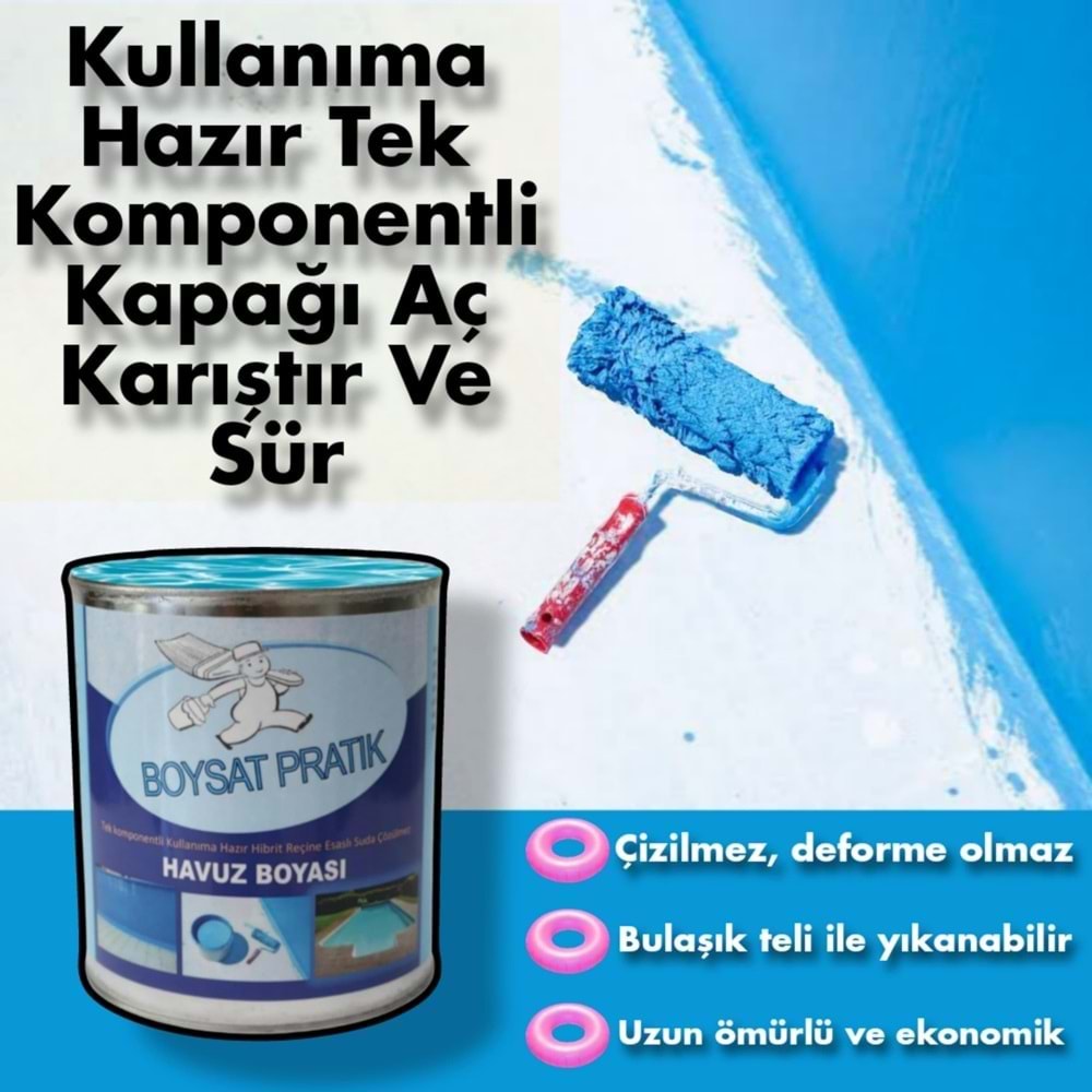 Boysat Pratik Tek Komponentli Solvent Bazlı Havuz Boyası 2.5 Kg - Havuz Mavi
