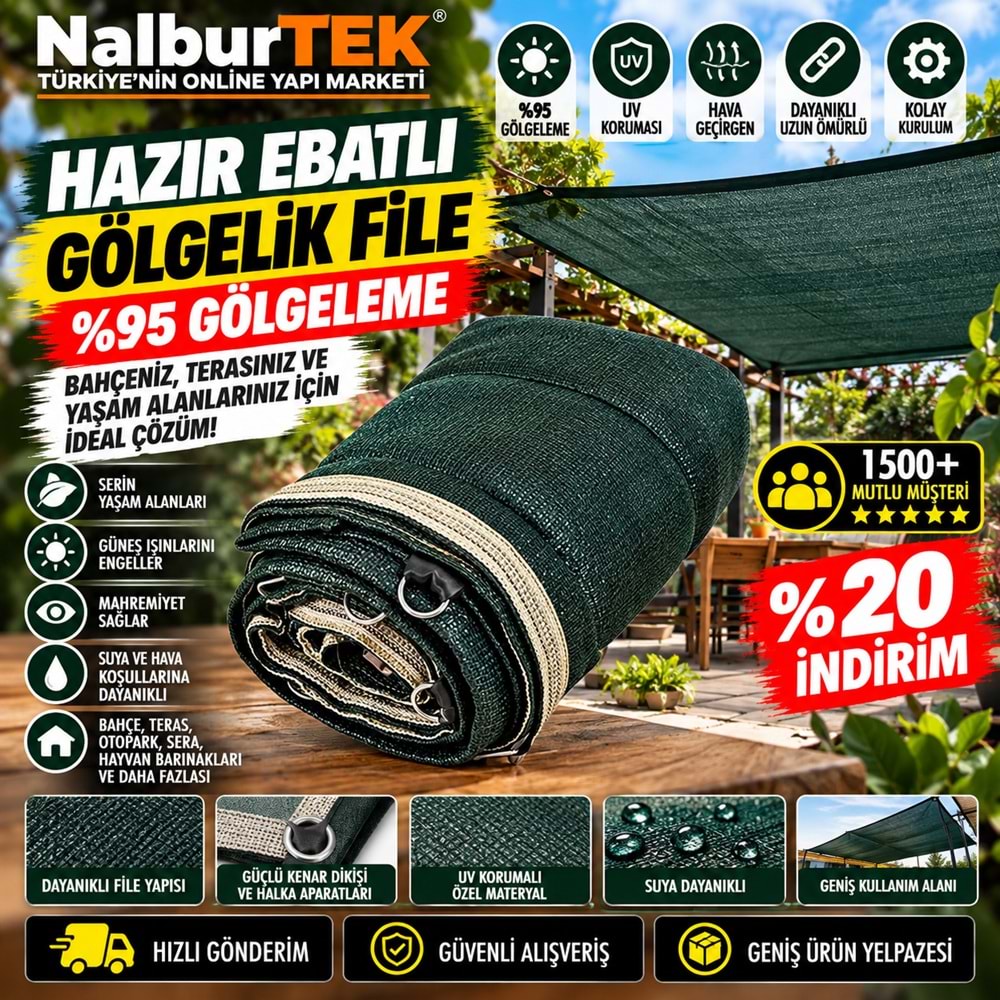 Hazır Ebatlı Gölgelik %95 File 5x6 mt 30m2