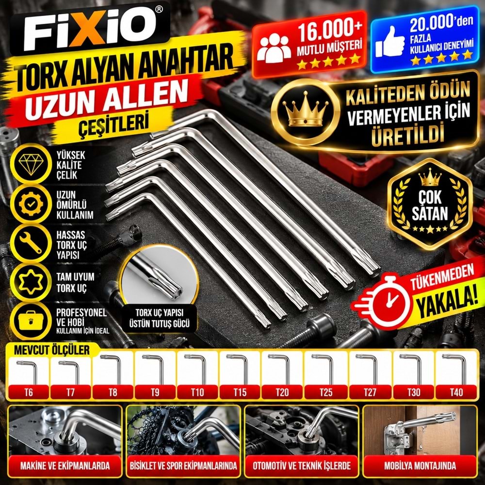 Fixio Torx Alyan Anahtar Uzun Allen T10