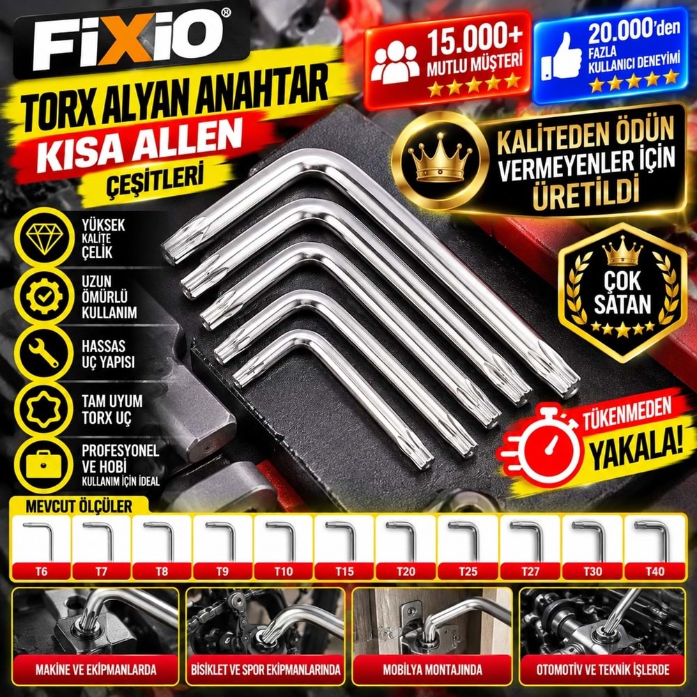 Fixio Torx Alyan Tork Allen Anahtar Kısa T30