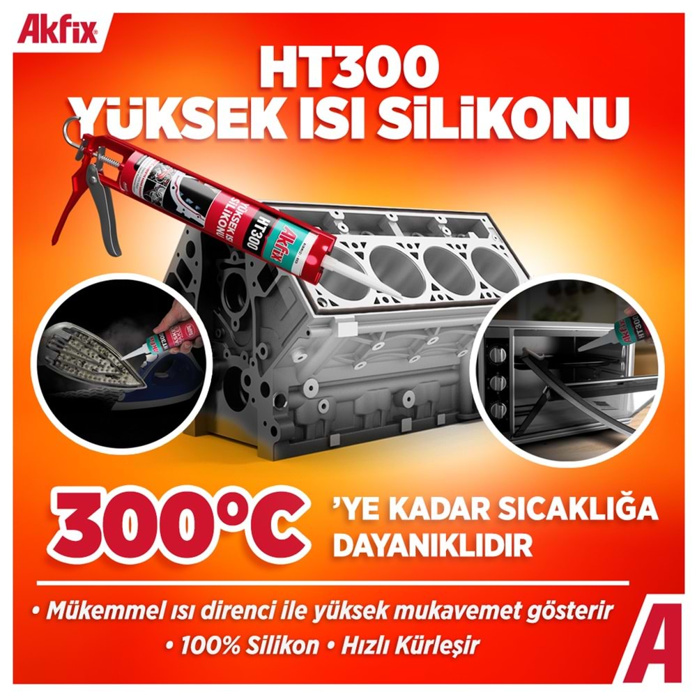 Akfix Yüksek Isı Silikonu 300 Derece HT300 Kırmızı 280ml