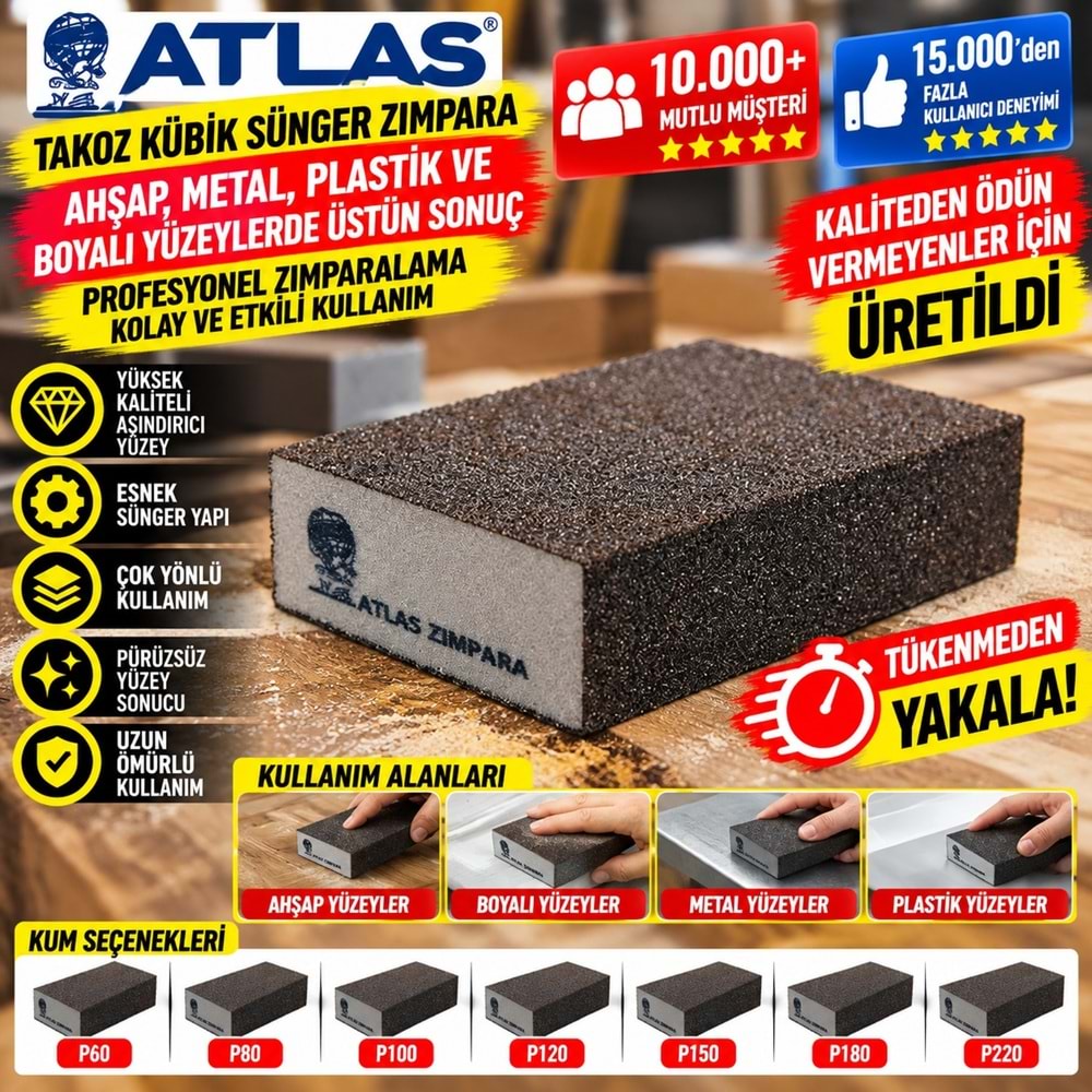 Atlas Takoz Kübik Sünger Zımpara 180 Kum