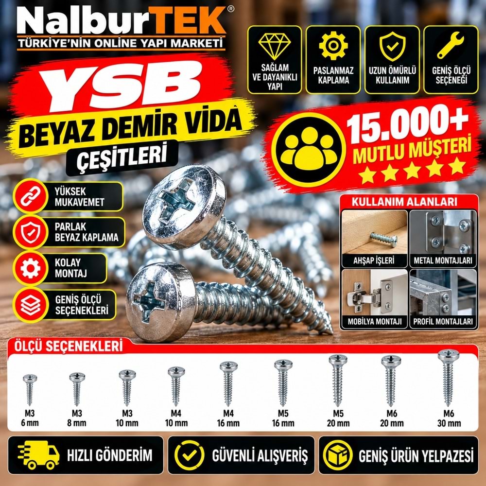 YSB Demir Vida Beyaz DIN7985 M5x20